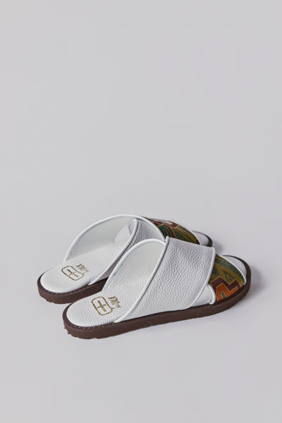 White leather Nishijin-woven sandals