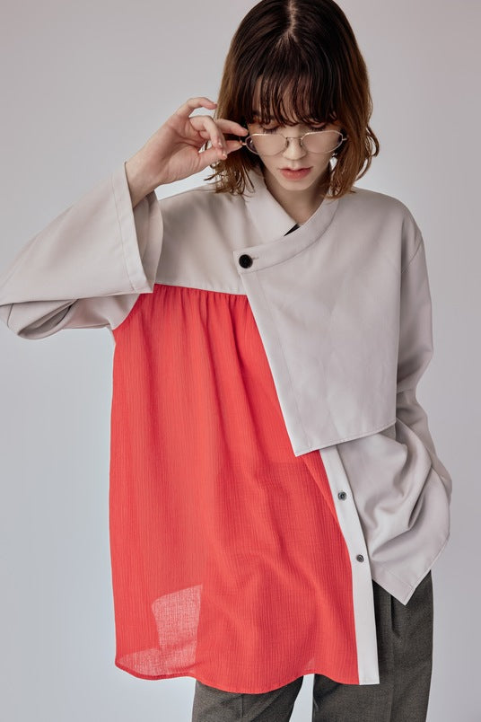 Asymmetrical shirt jacket with flared cuffs