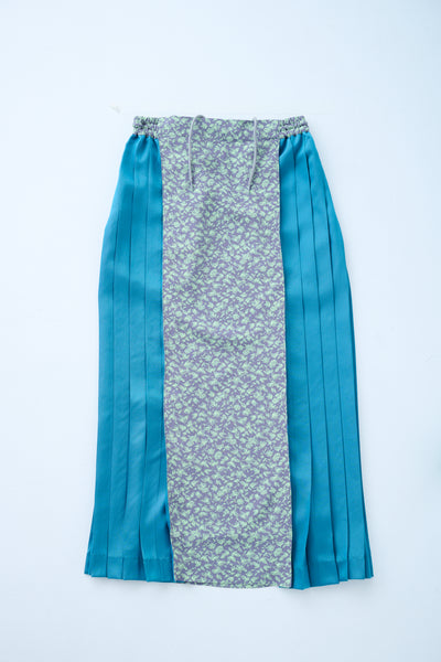 Small Leaf Jacquard Pleated Skirt Blue