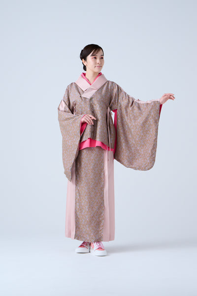 Cupra small flower jacquard pleated skirt in beige and pink