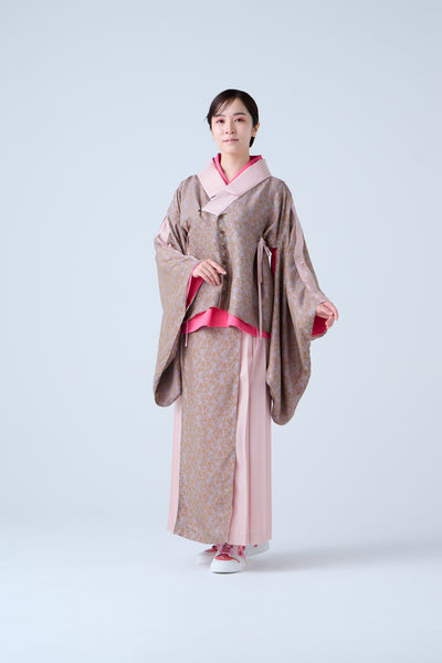 Cupra small flower jacquard pleated skirt in beige and pink