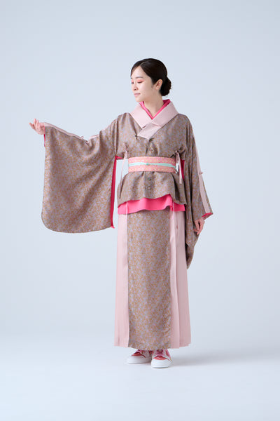 Cupra small flower jacquard pleated skirt in beige and pink