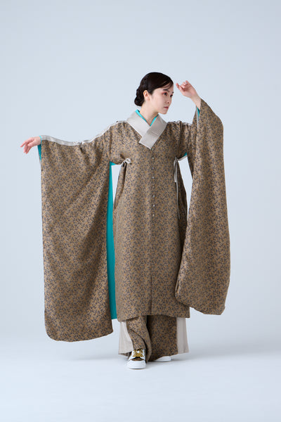 Cupra small flower jacquard long jacket in grey and beige