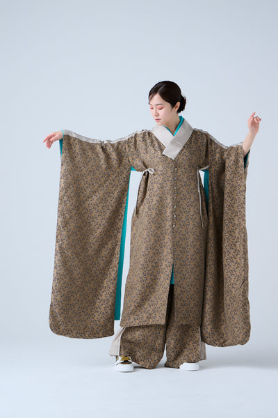 Cupra small flower jacquard long jacket in grey and beige
