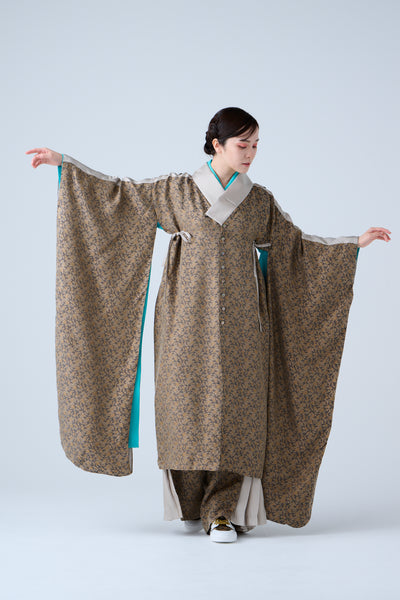 Cupra small flower jacquard long jacket in grey and beige