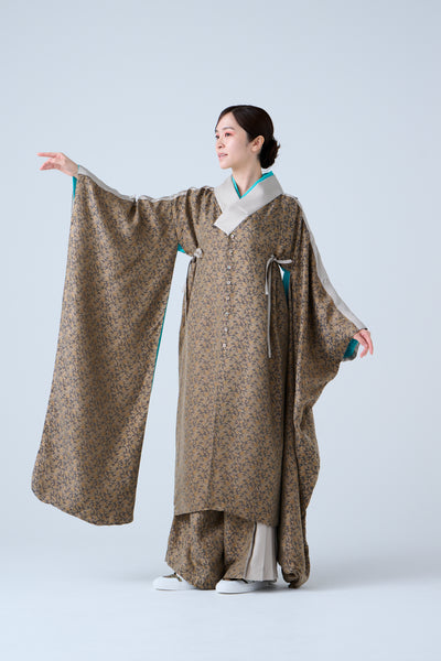 Cupra small flower jacquard long jacket in grey and beige
