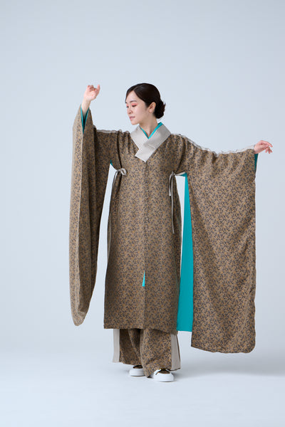 Cupra small flower jacquard long jacket in grey and beige