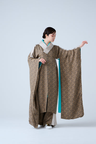 Cupra small flower jacquard long jacket in grey and beige