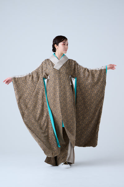 Cupra small flower jacquard long jacket in grey and beige