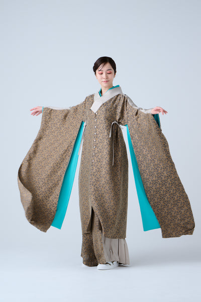 Cupra small flower jacquard long jacket in grey and beige