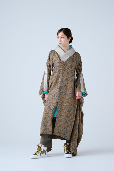 Cupra small flower jacquard long jacket in grey and beige