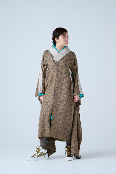 Cupra small flower jacquard long jacket in grey and beige