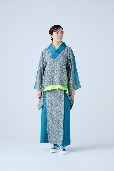 Small Leaf Jacquard Pleated Skirt Blue