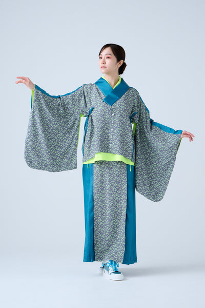 Small Leaf Jacquard Pleated Skirt Blue