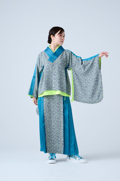 Small Leaf Jacquard Pleated Skirt Blue