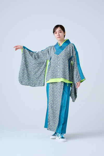 Small Leaf Jacquard Pleated Skirt Blue