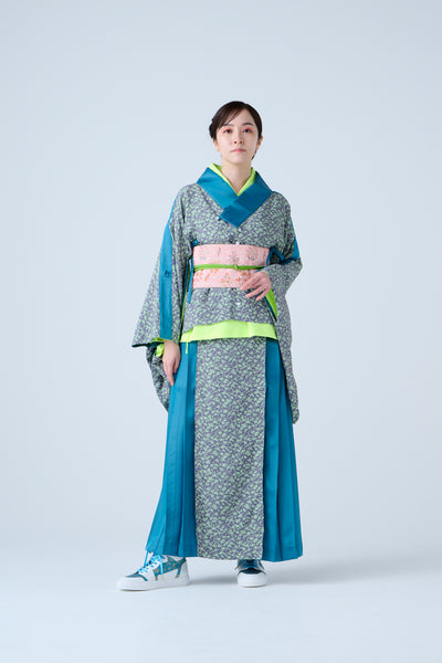 Small Leaf Jacquard Pleated Skirt Blue