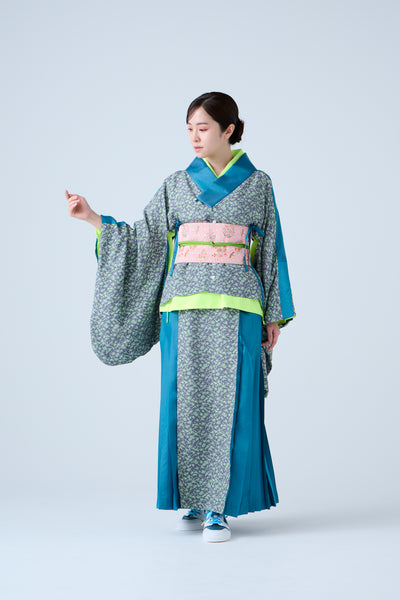 Small Leaf Jacquard Pleated Skirt Blue