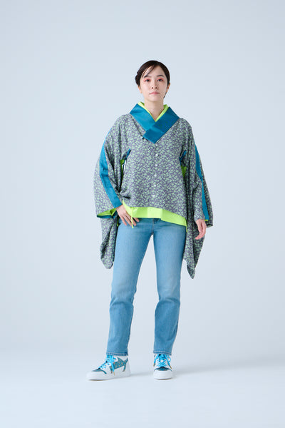 Small Leaf Jacquard Short Jacket Blue