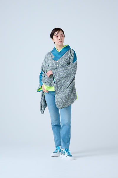 Small Leaf Jacquard Short Jacket Blue
