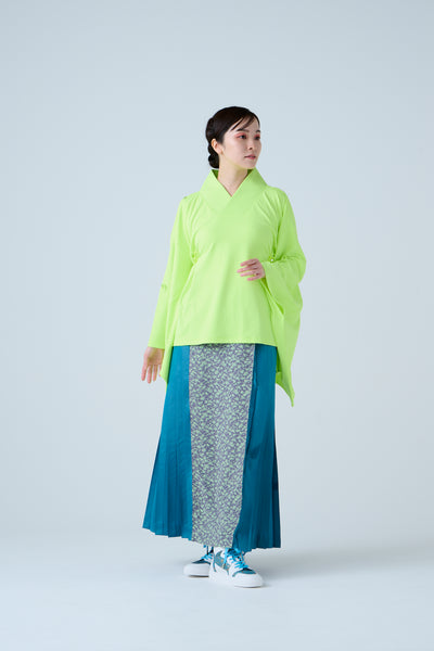 Small Leaf Jacquard Pleated Skirt Blue