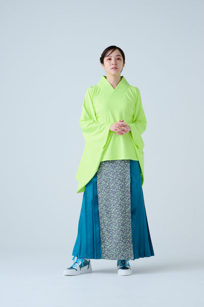 Small Leaf Jacquard Pleated Skirt Blue