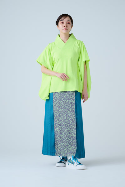 Small Leaf Jacquard Pleated Skirt Blue