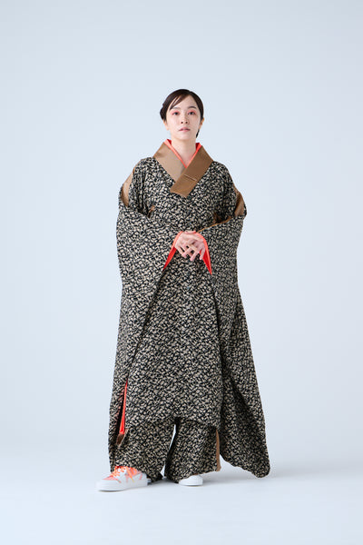 Small Leaf Jacquard Long Jacket Black Gold