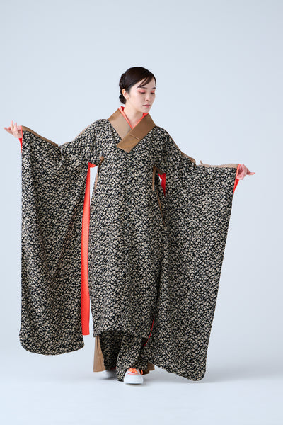 Small Leaf Jacquard Long Jacket Black Gold