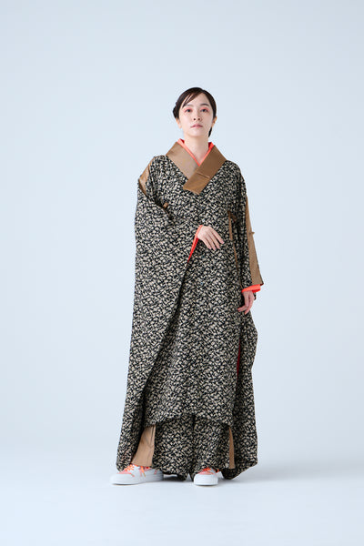 Small Leaf Jacquard Long Jacket Black Gold