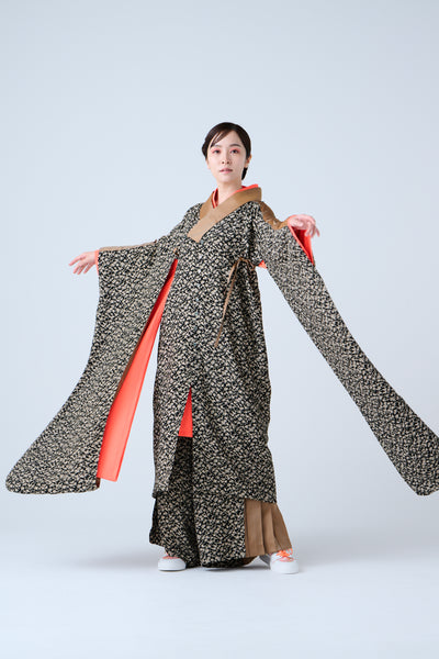 Small Leaf Jacquard Long Jacket Black Gold