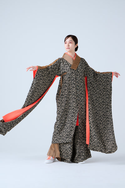 Small Leaf Jacquard Long Jacket Black Gold
