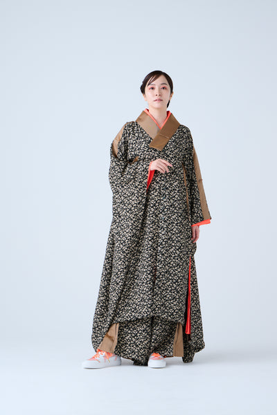 Small Leaf Jacquard Long Jacket Black Gold