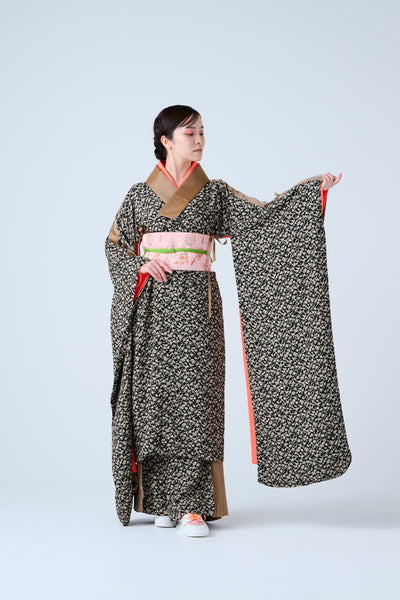Small Leaf Jacquard Long Jacket Black Gold