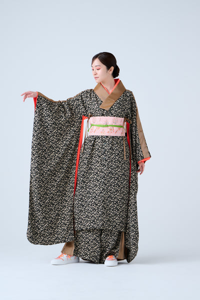 Small Leaf Jacquard Long Jacket Black Gold