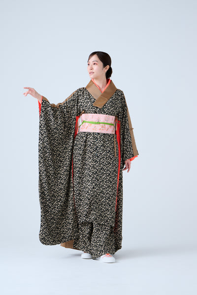 Small Leaf Jacquard Long Jacket Black Gold