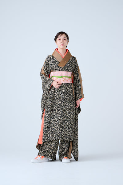 Small Leaf Jacquard Pleated Pants Black Gold