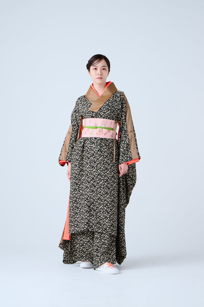 Small Leaf Jacquard Long Jacket Black Gold