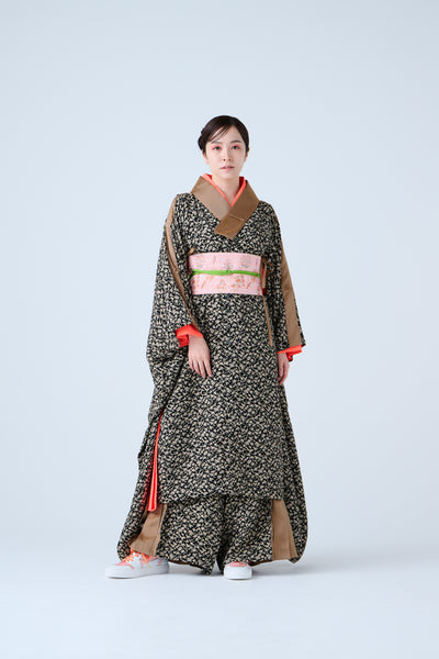 Small Leaf Jacquard Long Jacket Black Gold