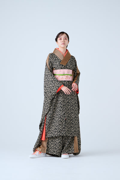 Small Leaf Jacquard Pleated Pants Black Gold