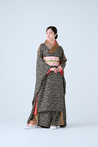 Small Leaf Jacquard Pleated Pants Black Gold