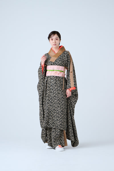 Small Leaf Jacquard Pleated Pants Black Gold