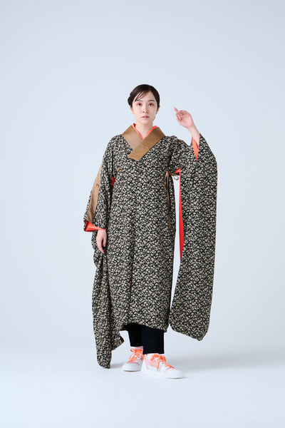 Small Leaf Jacquard Long Jacket Black Gold