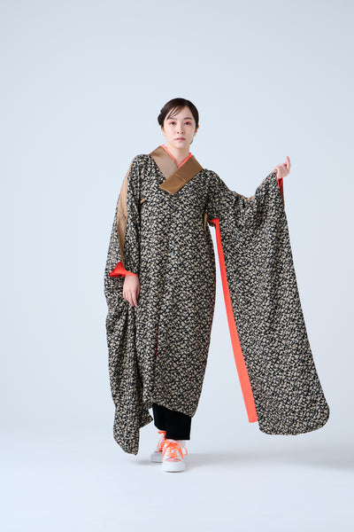Small Leaf Jacquard Long Jacket Black Gold