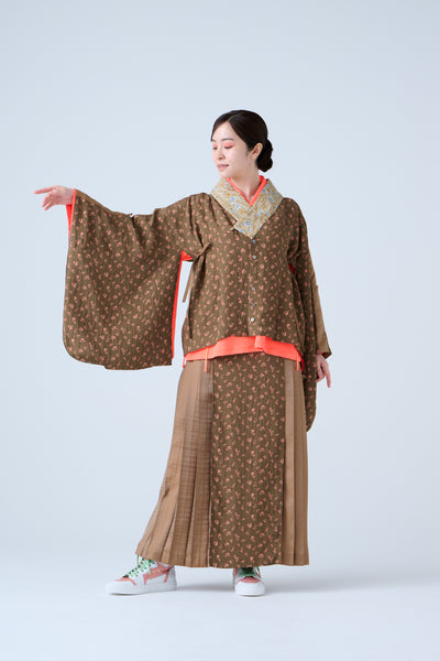Petal Jacquard Pleated Skirt Brown Camel