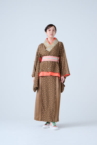 Petal Jacquard Pleated Skirt Brown Camel