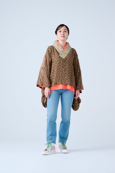 Petal Jacquard Short Jacket Brown Camel