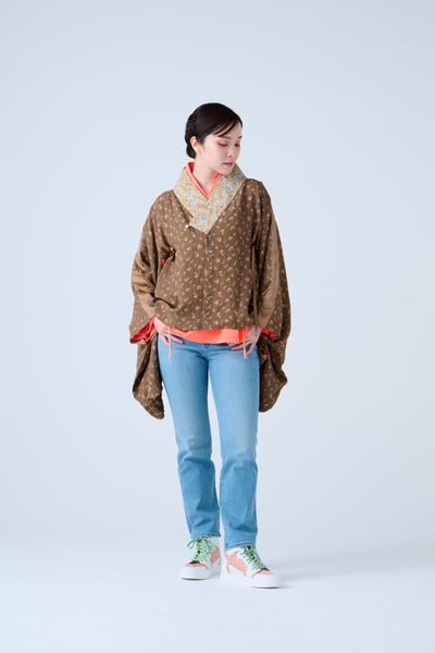 Petal Jacquard Short Jacket Brown Camel