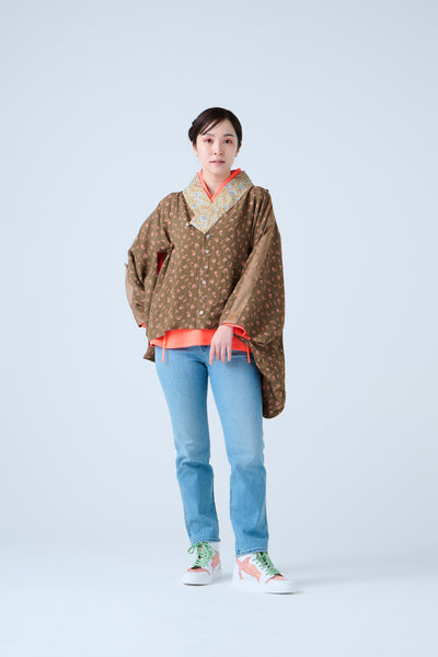 Petal Jacquard Short Jacket Brown Camel
