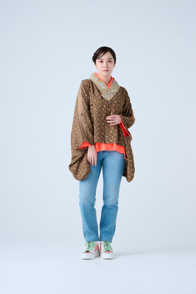 Petal Jacquard Short Jacket Brown Camel